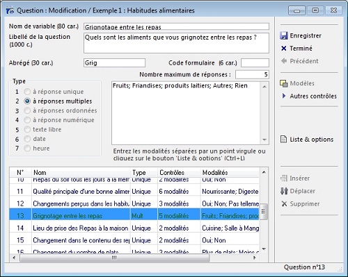 Nom de la variable & libellé de la question