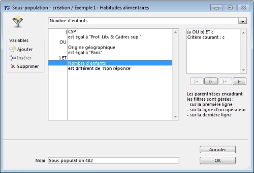 Utiliser les parenthèses sur les sous-populations