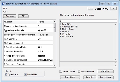 Saisie d'une question fermée